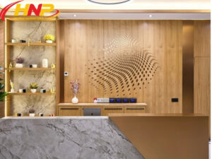 backdrop lễ tân gỗ